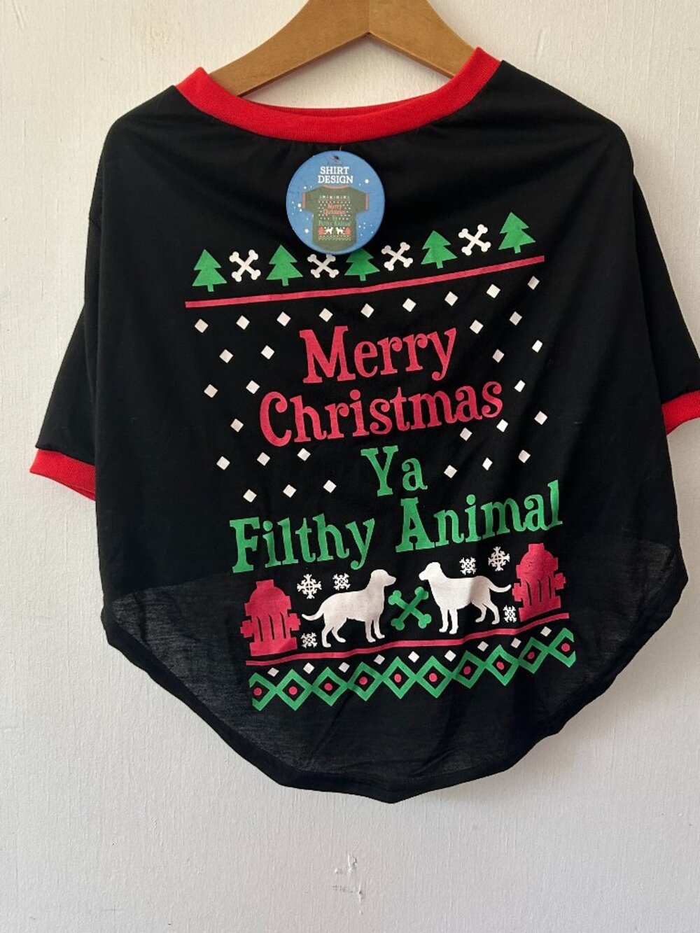 Vibrant Life Dog Shirt Large Merry Christmas Ya Filthy Animal Black NWT